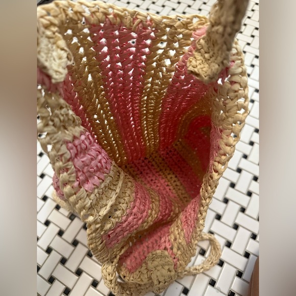 Pink and Tan Woven Tote Bag - Picture 3 of 4